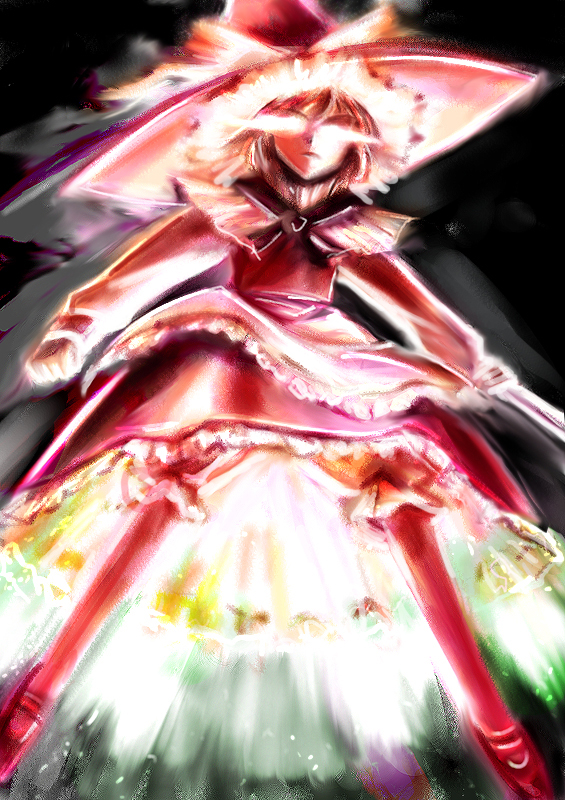 oisin, kirisame marisa, touhou, bad id, bad pixiv id, 1girl, female focus, glowing, gradient background, hat, solo, underwear, witch, witch hat
