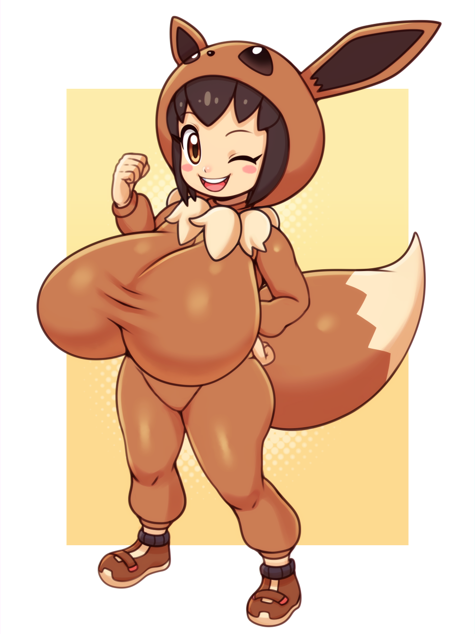 mato spectoru, eevee, poke kid (pokemon), nintendo, pokemon, pokemon swsh, 1girl, breasts, eevee (cosplay), gen 1 pokemon, huge breasts, oppai loli, solo