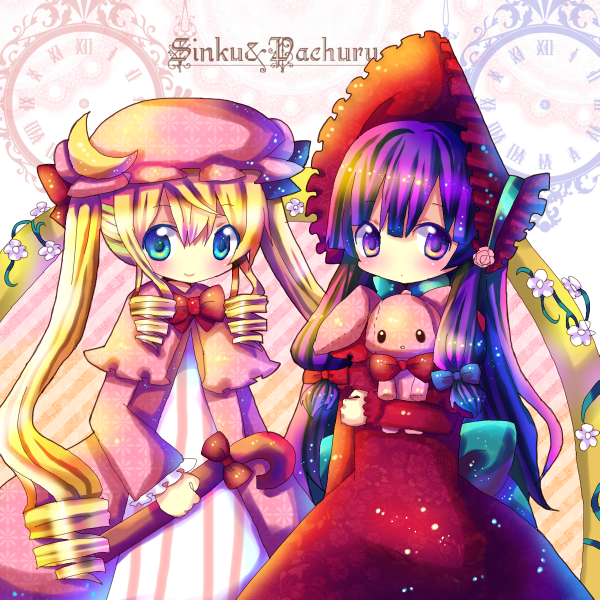 chocolat (momoiro piano), patchouli knowledge, shinku, rozen maiden, touhou, bad id, bad pixiv id, 2girls, cosplay, costume switch, crossover, multiple girls, patchouli knowledge (cosplay), shinku (cosplay)