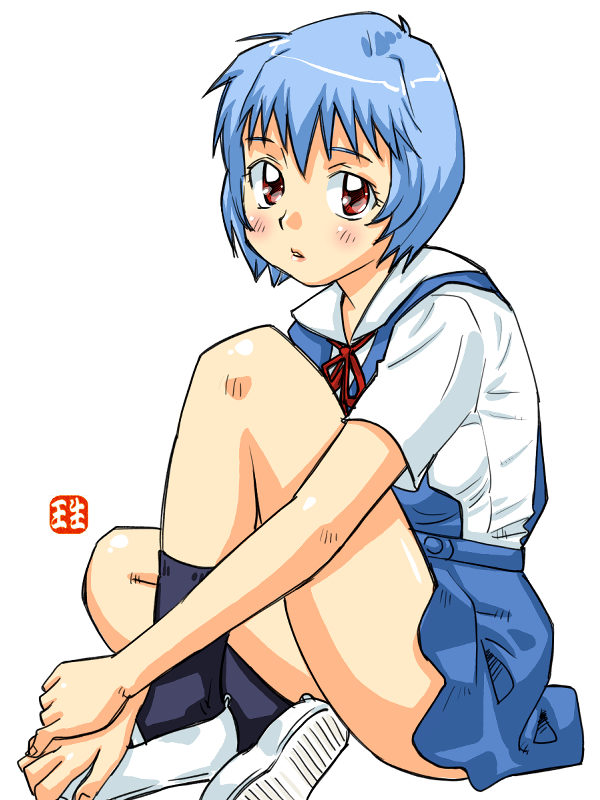 ikurumi kaoru, ayanami rei, neon genesis evangelion, tagme, legs, school uniform, socks, solo