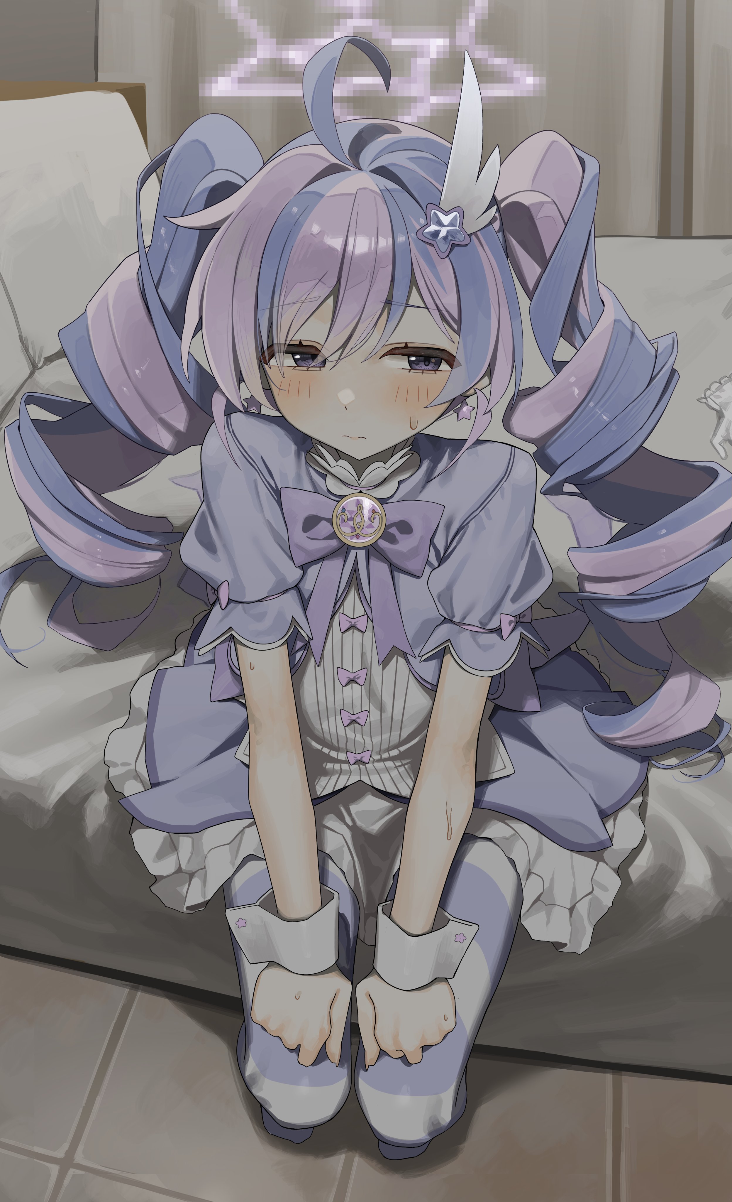 syhan, reisa (blue archive), reisa (magical) (blue archive), blue archive, absurdres, commentary request, highres, 1girl, bow, bowtie, drill hair, gloves, hair ornament, hairband, halo, long hair, looking at viewer, magical girl, multicolored hair, pantyhose, pink hairband