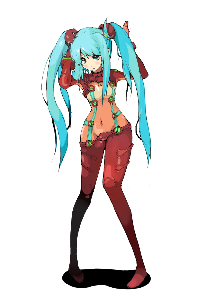 mitu, hatsune miku, evangelion: 2.0 you can (not) advance, neon genesis evangelion, rebuild of evangelion, vocaloid, bad id, bad pixiv id, 1girl, aqua eyes, aqua hair, bodysuit, breasts, cleavage, cosplay, female focus, long hair, mecha pilot suit, plugsuit (cosplay), plugsuit (evangelion), see-through cleavage, see-through clothes, solo, souryuu asuka langley (cosplay), test plugsuit (evangelion), twintails, very long hair