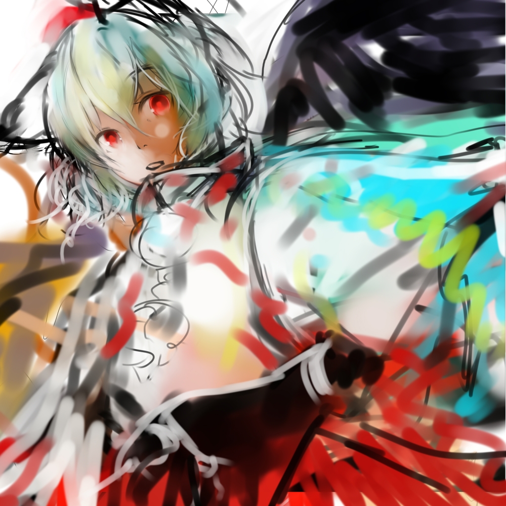 inoe, inoe (noie), inubashiri momiji, touhou, bad id, bad pixiv id, 1girl, belt, brooch, buckle, female focus, gem, jewelry, looking at viewer, red eyes, red skirt, simple background, skirt, solo, upper body, white background