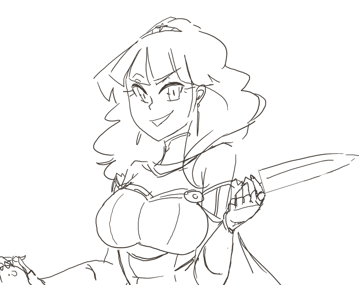 davewaterfalls, celica (fire emblem), fire emblem, fire emblem echoes: shadows of valentia, nintendo, bare shoulders, breasts, dagger, earrings, holding, holding weapon, jewelry, knife, large breasts, looking at viewer, medium hair, sketch, tiara, weapon