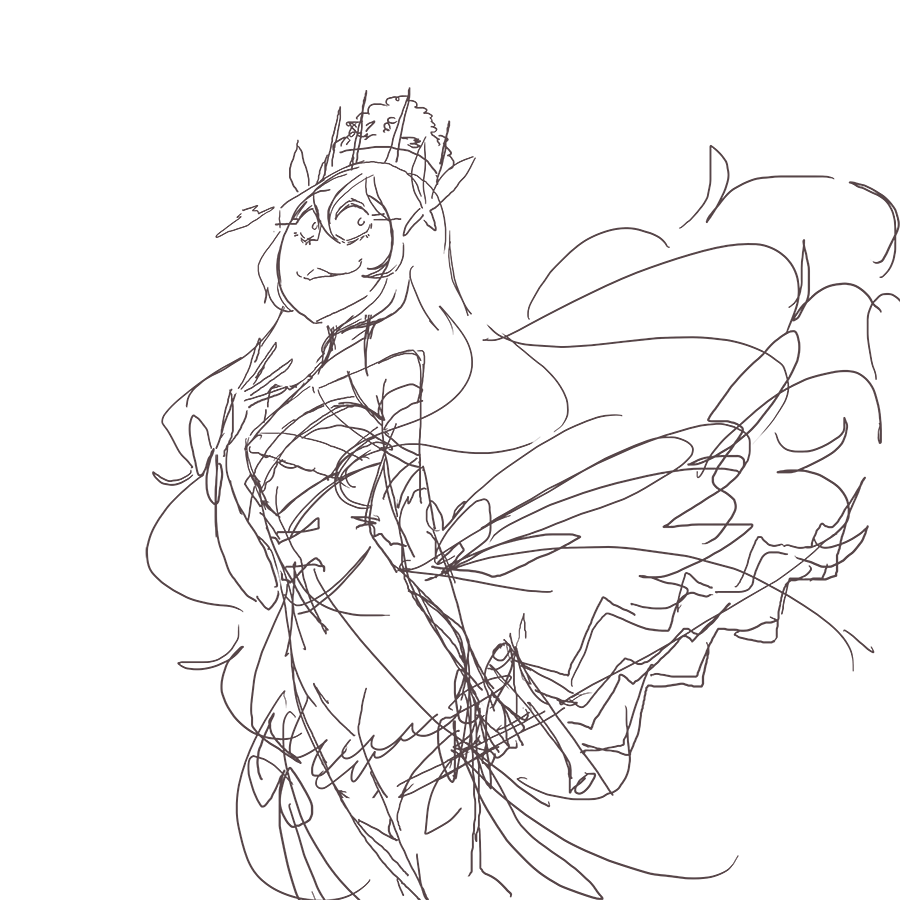 davewaterfalls, celine (fire emblem), fire emblem, fire emblem engage, nintendo, 1girl, butterfly hair ornament, crown, dress, flower, hair flower, hair ornament, levin sword, long hair, sketch, sword, wavy hair, weapon