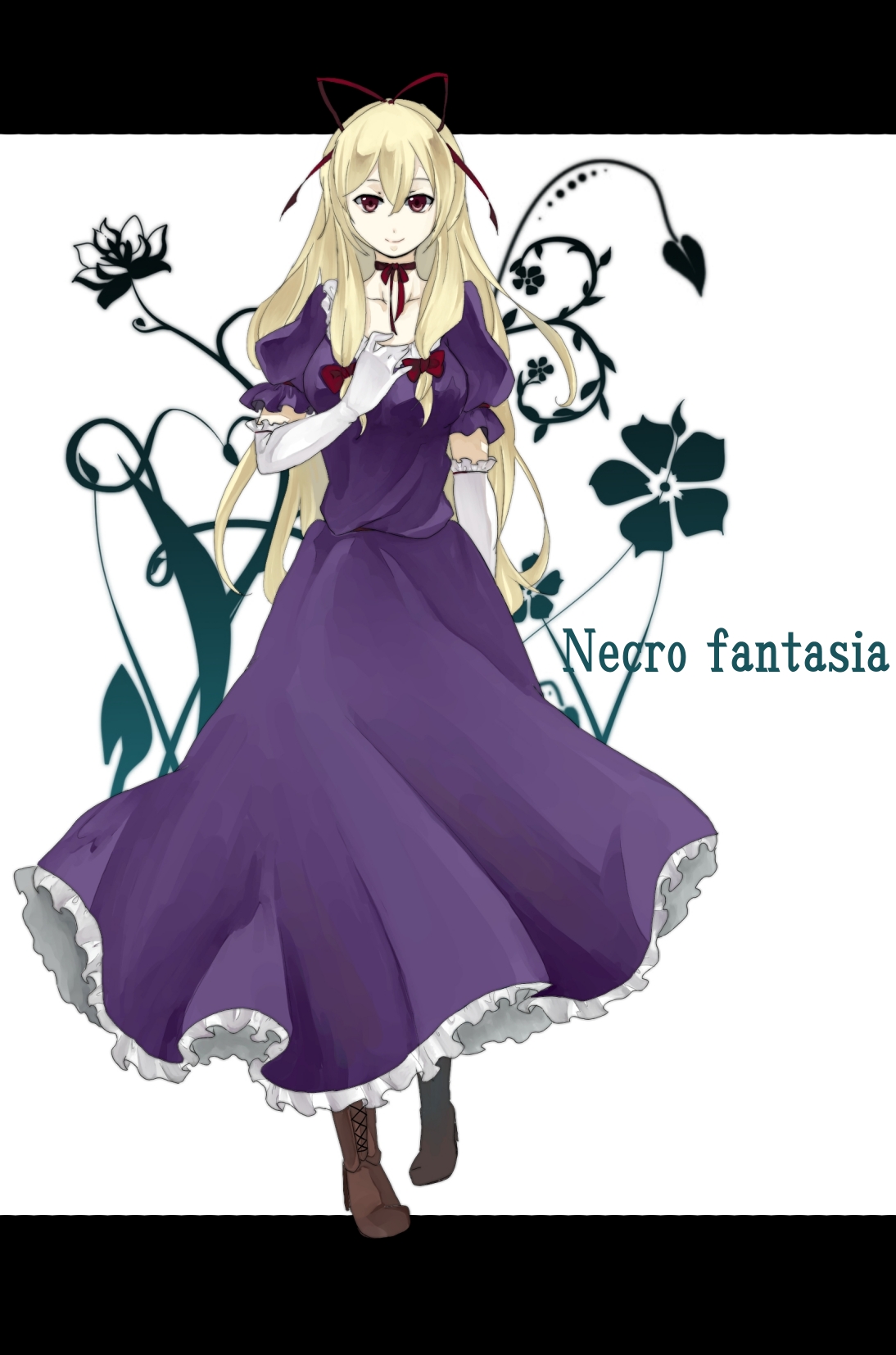 hami, yakumo yukari, touhou, bad id, bad pixiv id, highres, 1girl, blonde hair, elbow gloves, female focus, full body, gloves, long hair, red eyes, solo, white gloves