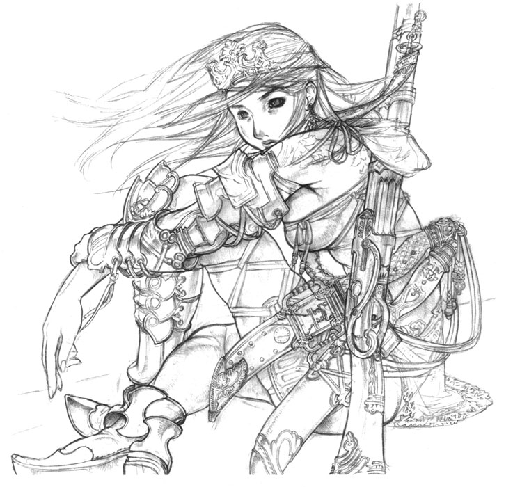 aisha (ash), archaic sealed heat, ash (game), armor, crown, sketch, wind