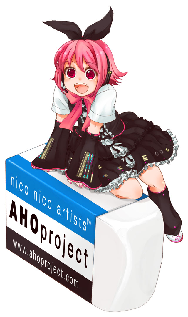 shinryou rei, aho project, tombow mono, 1girl, detached sleeves, eraser, female focus, nail polish, pink eyes, pink hair, pink nails, solo