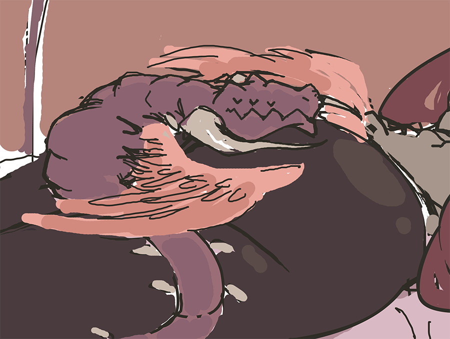 davewaterfalls, grima (fire emblem), severa (fire emblem), fire emblem, fire emblem awakening, nintendo, ass, dragon, dragon horns, feathered wings, gluteal fold, horns, lying, on stomach, red hair, sleeping, twintails, wings