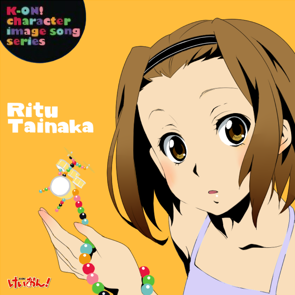 rutarou, tainaka ritsu, k-on!, bad id, bad pixiv id, 00s, 1girl, album cover, brown hair, character single, cover, female focus, hairband, kunreishiki, romaji text, short hair, solo