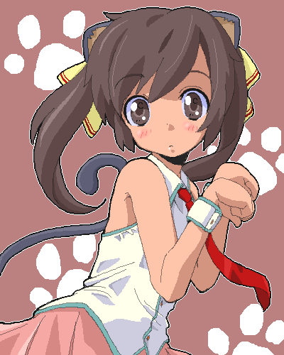 shino (pharmacy), original, lowres, animal ears, cat ears, cat tail, necktie, solo, tail