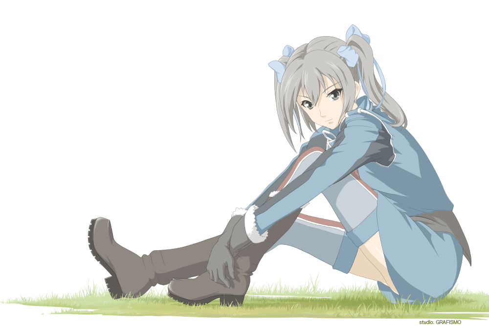 edy nelson, senjou no valkyria, senjou no valkyria (series), senjou no valkyria 1, silver hair, uniform, 00s, 1girl, boots, female focus, gloves, pencil skirt, skirt, solo, thighhighs, twintails