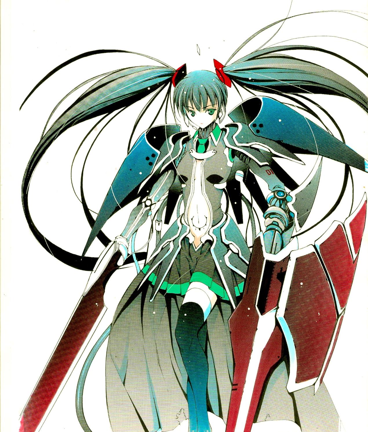 moonsorrow, hatsune miku, vocaloid, bad id, bad pixiv id, highres, 1girl, alternate costume, aqua eyes, aqua hair, armor, female focus, headset, long hair, navel, skirt, solo, sword, thighhighs, twintails, very long hair, weapon, zettai ryouiki