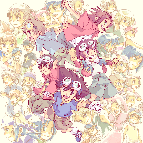 satoshi nai, akiyama ryo, daimon chika, daimon masaru (digimon savers), fujieda yoshino, hida iori, himi tomoki, ichijouji ken, inoue miyako, ishida yamato, izumi koshiro, kanbara takuya, katou juri, kido jo, kimura kouichi, kitagawa kenta, lee jianliang, lee shaochung, makino ruki, matsuda takato, minamoto kouji, motomiya daisuke, noguchi ikuto, orimoto izumi, shibayama junpei, shiota hirokazu, tachikawa mimi, takaishi takeru, takenouchi sora, touma h. norstein, yagami hikari, yagami taichi, digimon, digimon adventure, digimon adventure 02, digimon frontier, digimon savers, digimon tamers, 00s, 6+boys, 6+girls, absolutely everyone, everyone, goggles, multiple boys, multiple girls, oekaki