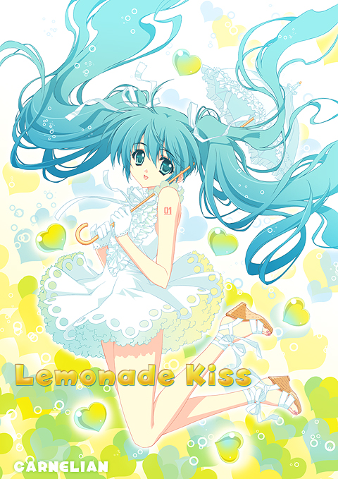 carnelian, hatsune miku, vocaloid, bad id, bad pixiv id, 1girl, aqua eyes, aqua hair, dress, female focus, gloves, hair ribbon, ribbon, solo, twintails