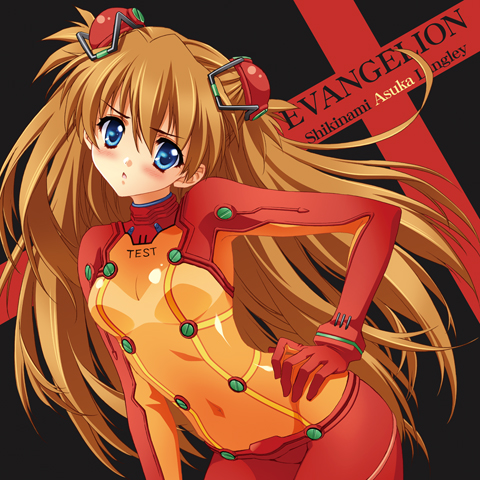 carnelian, souryuu asuka langley, neon genesis evangelion, rebuild of evangelion, bad id, bad pixiv id, lowres, 00s, 1girl, blue eyes, blush, bodysuit, breasts, cleavage, female focus, long hair, mecha pilot suit, plugsuit (evangelion), see-through cleavage, see-through clothes, solo, test plugsuit (evangelion)