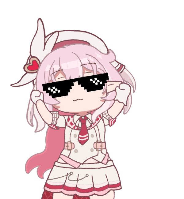 elysia (hi love elf) (honkai impact), elysia (honkai impact), honkai (series), honkai impact 3rd, animated, animated gif, looping animation, 1girl, :3, closed mouth, deal with it (meme), dress, facing viewer, gloves, hair ornament, hands up, hat, lonely lonely dance, long hair, meme, necktie, pink hair, red necktie, simple background, solo, transparent background, white dress, white gloves, white hat, xingmengxiya stareamsia