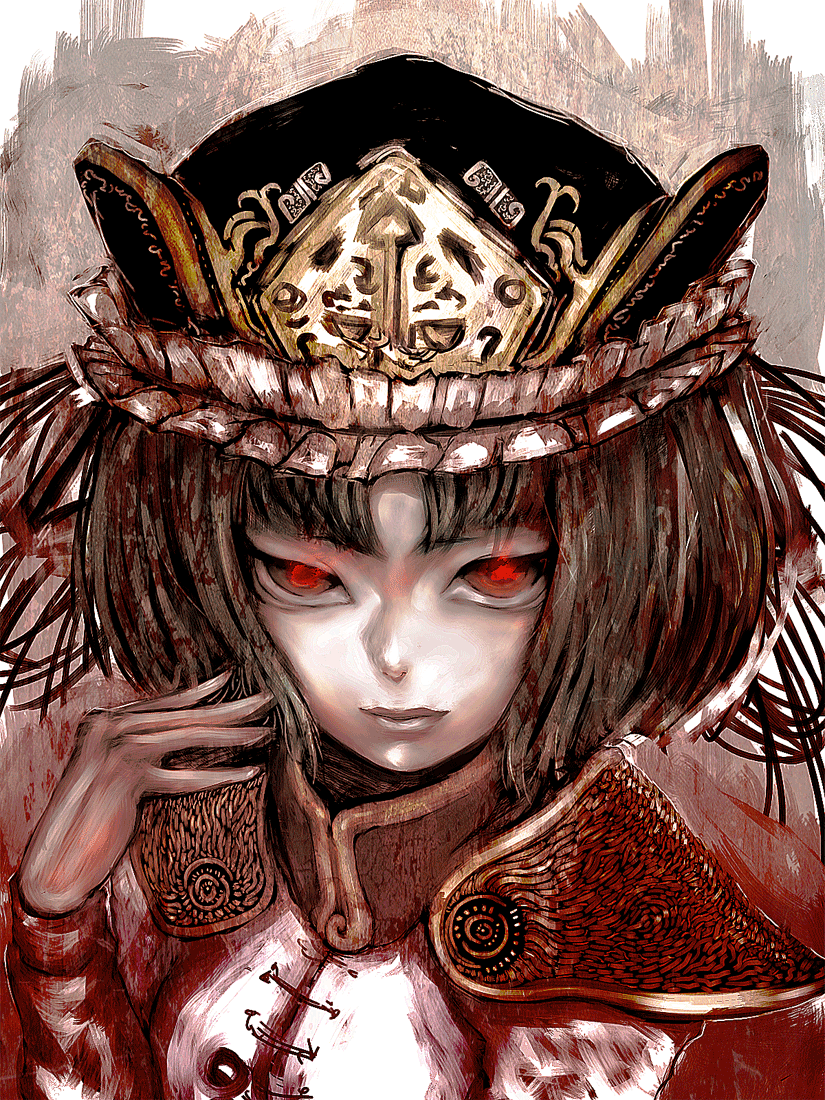 cong1991, shiki eiki, touhou, bad id, bad pixiv id, 1girl, female focus, hat, red eyes, solo