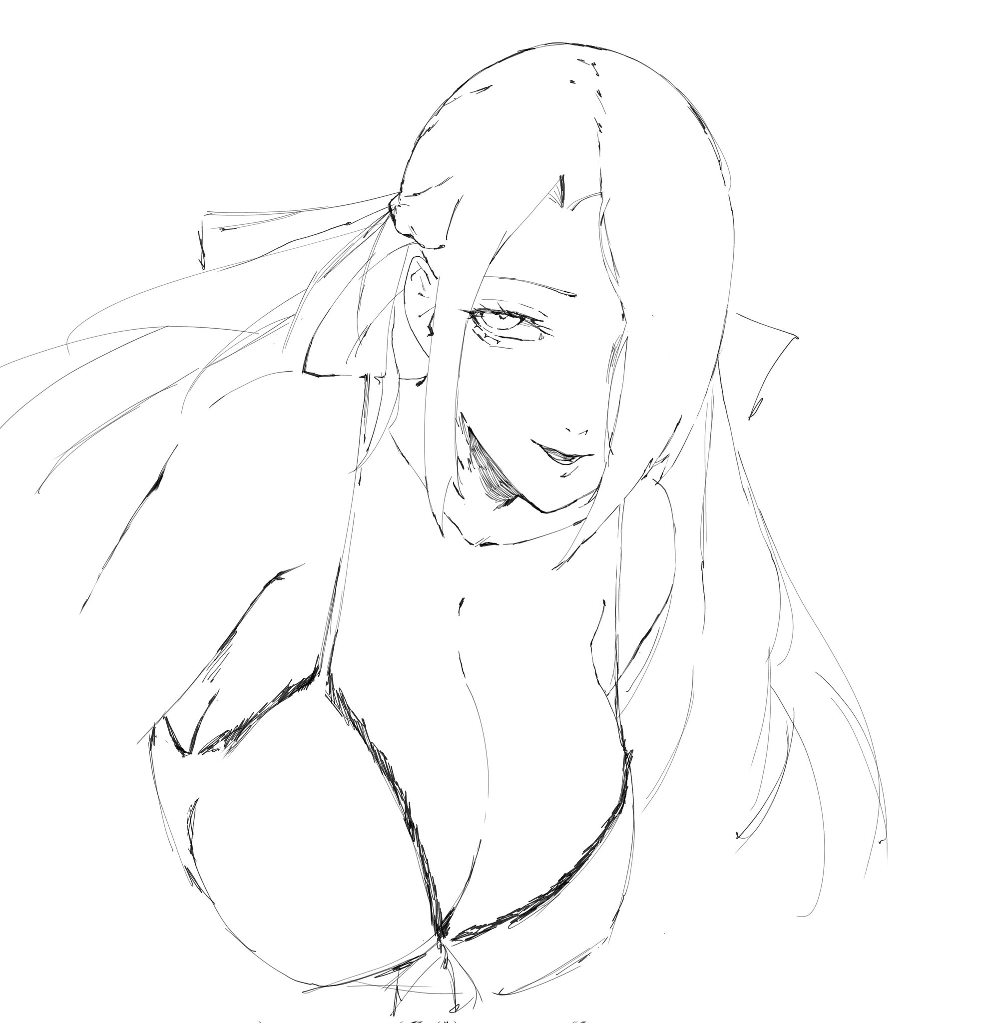 azuma fubuki, mato seihei no slave, 1girl, bikini, breasts, cleavage, hair over one eye, large breasts, long hair, solo, swimsuit