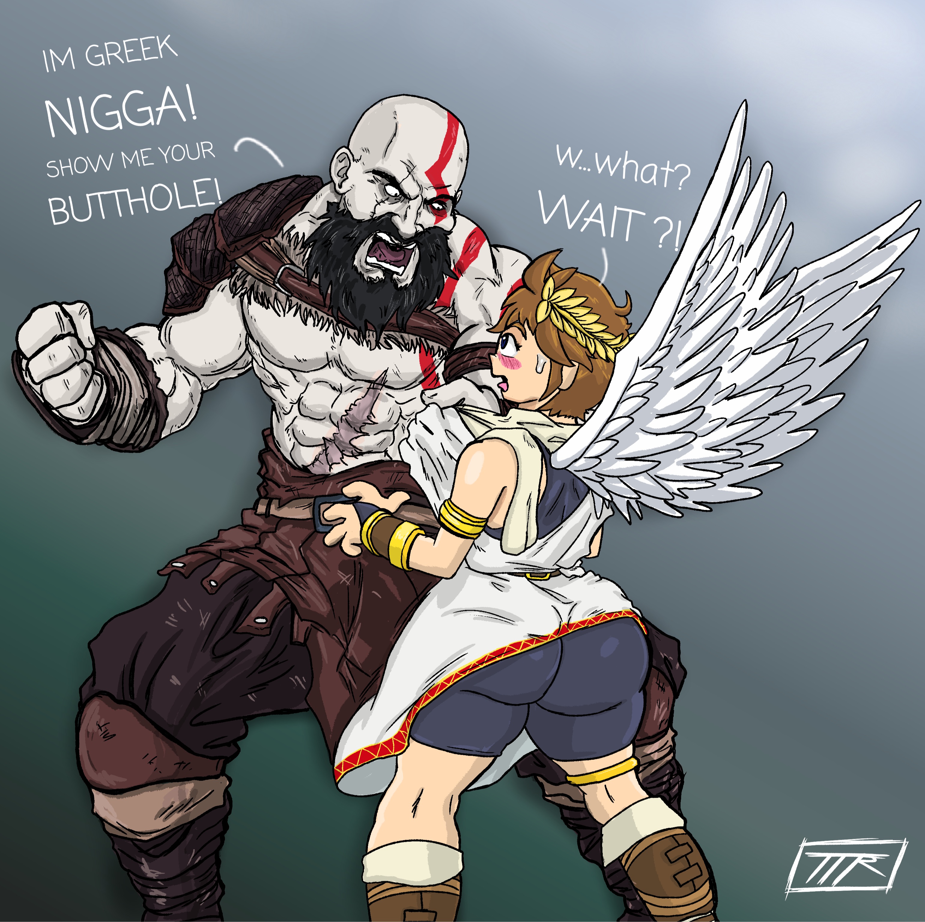 ttherandom, kratos (god of war), pit (kid icarus), god of war, kid icarus, nintendo, source request, tagme, anal, penis, yaoi
