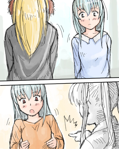 tsuda nanafushi, daiginjou, shinku, suigintou, futaba channel, rozen maiden, silver hair, lowres, 00s, aged up, blonde hair, casual, red eyes