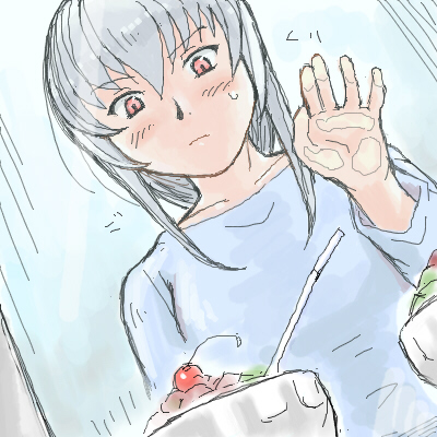 tsuda nanafushi, suigintou, rozen maiden, silver hair, lowres, 00s, aged up, casual, food, red eyes, solo, window