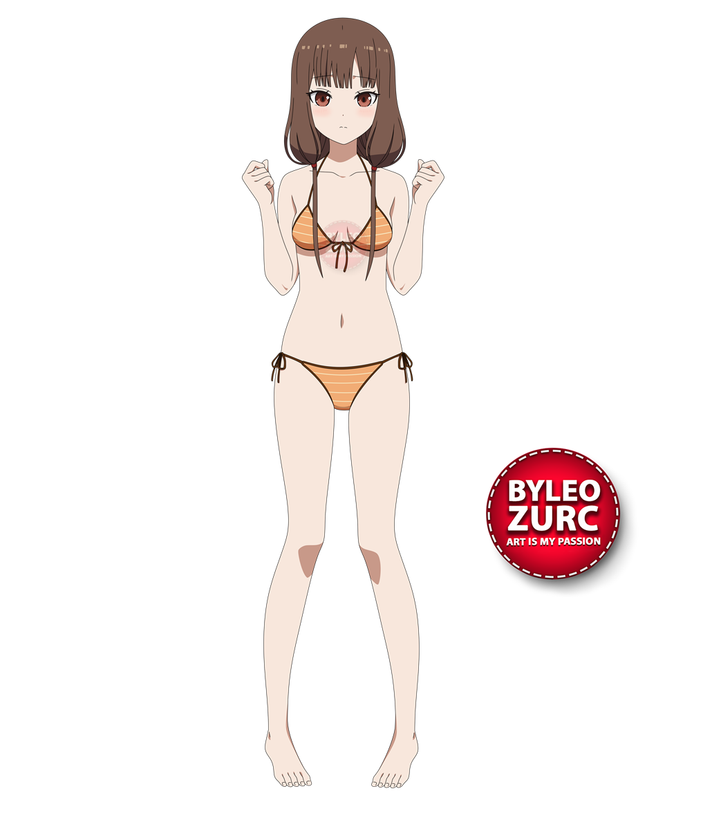 leozurcxxx, iino miko, kaguya-sama wa kokurasetai ~tensai-tachi no renai zunousen~, 1girl, barefoot, blush, bra, breasts, brown hair, feet, panties, swimsuit, transparent background, underwear