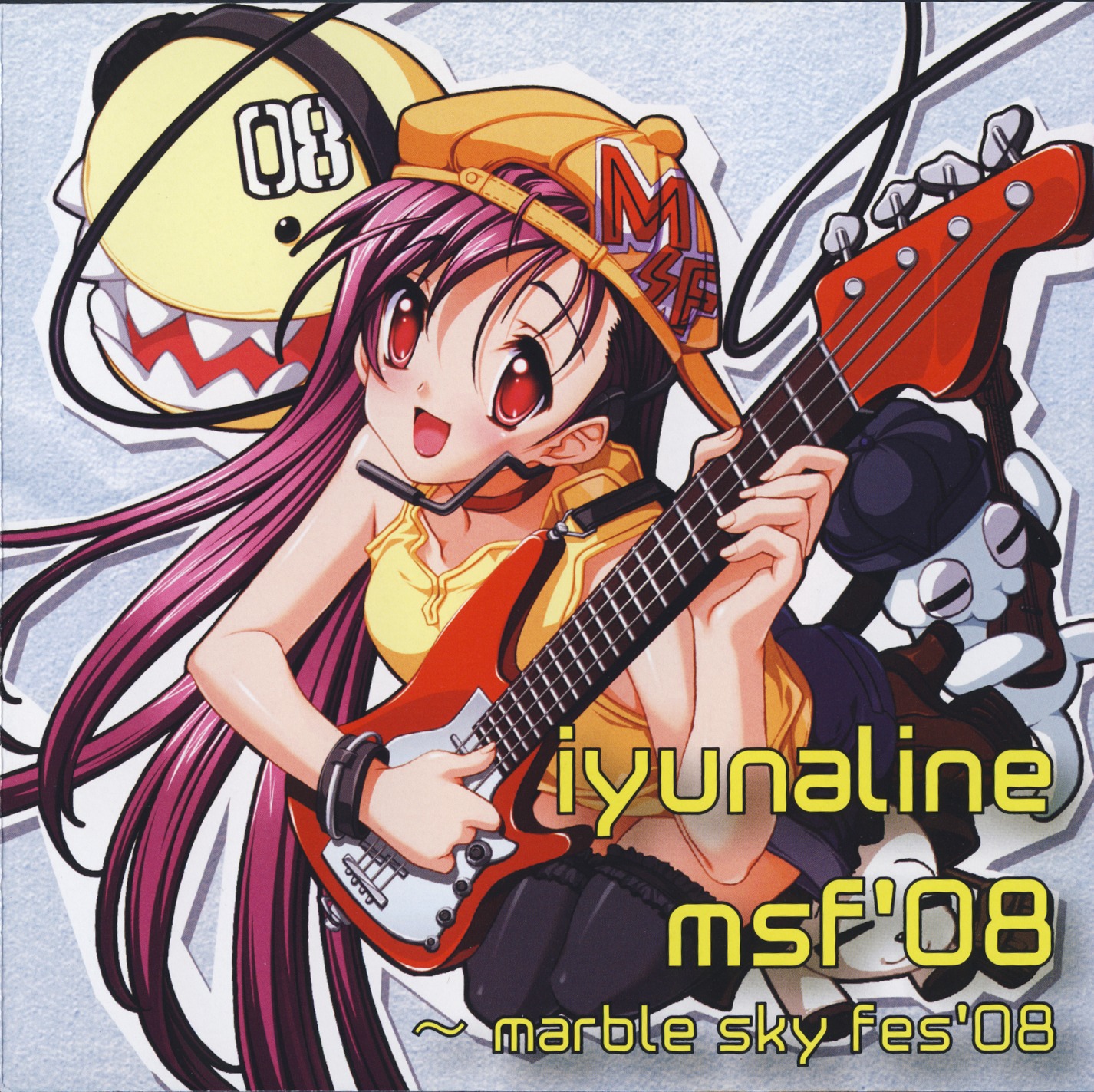 senomoto hisashi, copyright request, highres, guitar, instrument, red eyes, red hair, solo, thighhighs