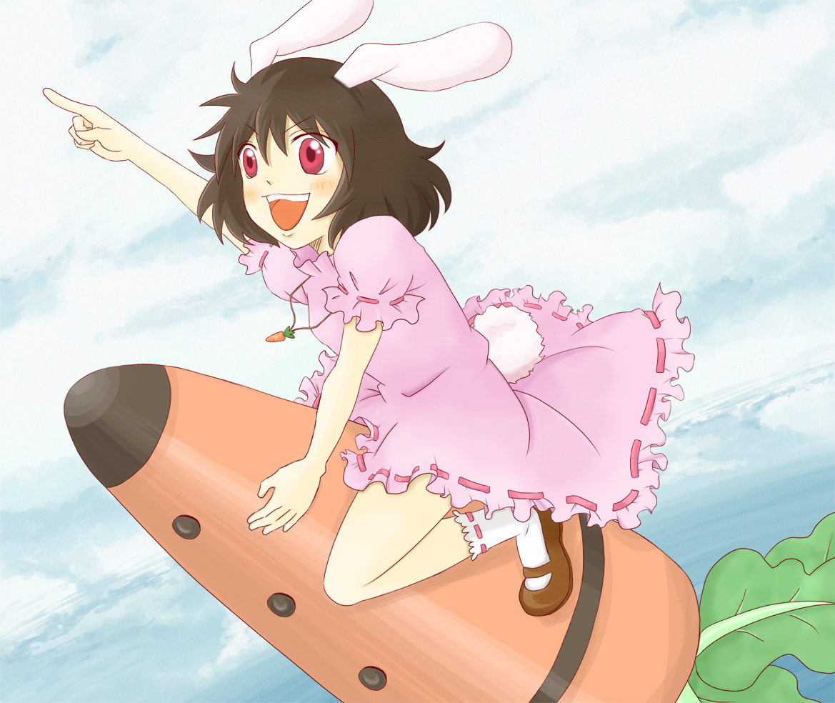 39 (005073), miku (mitty39), inaba tewi, touhou, bad id, bad pixiv id, 1girl, 39, animal ears, brown hair, carrot, female focus, mary janes, pink eyes, rabbit ears, rabbit girl, rabbit tail, shoes, short hair, solo, tail