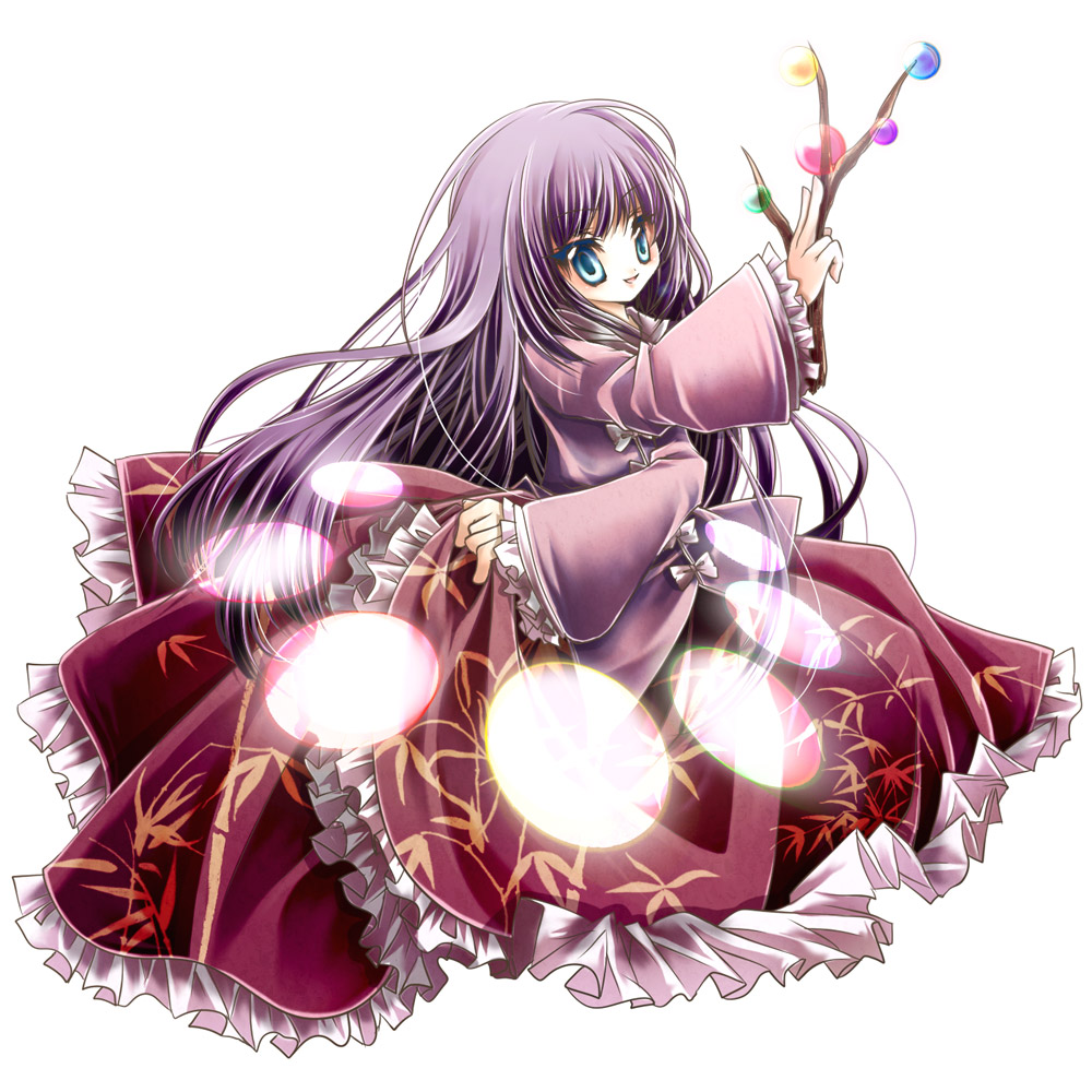 chokobanira, houraisan kaguya, touhou, bad id, bad pixiv id, 1girl, blue eyes, branch, female focus, jeweled branch of hourai, long hair, purple hair, solo