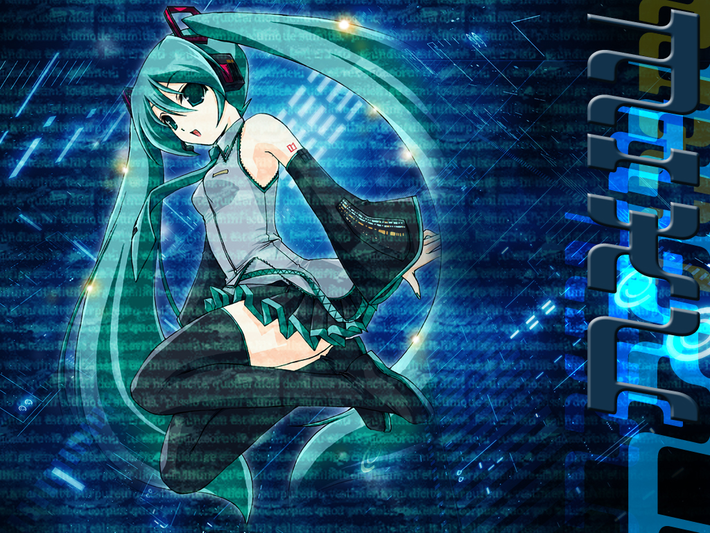 little (izumi little), ritoru, hatsune miku, vocaloid, 1girl, aqua eyes, aqua hair, boots, detached sleeves, female focus, full body, headphones, long hair, necktie, pleated skirt, skirt, solo, thigh boots, thighhighs, twintails, very long hair