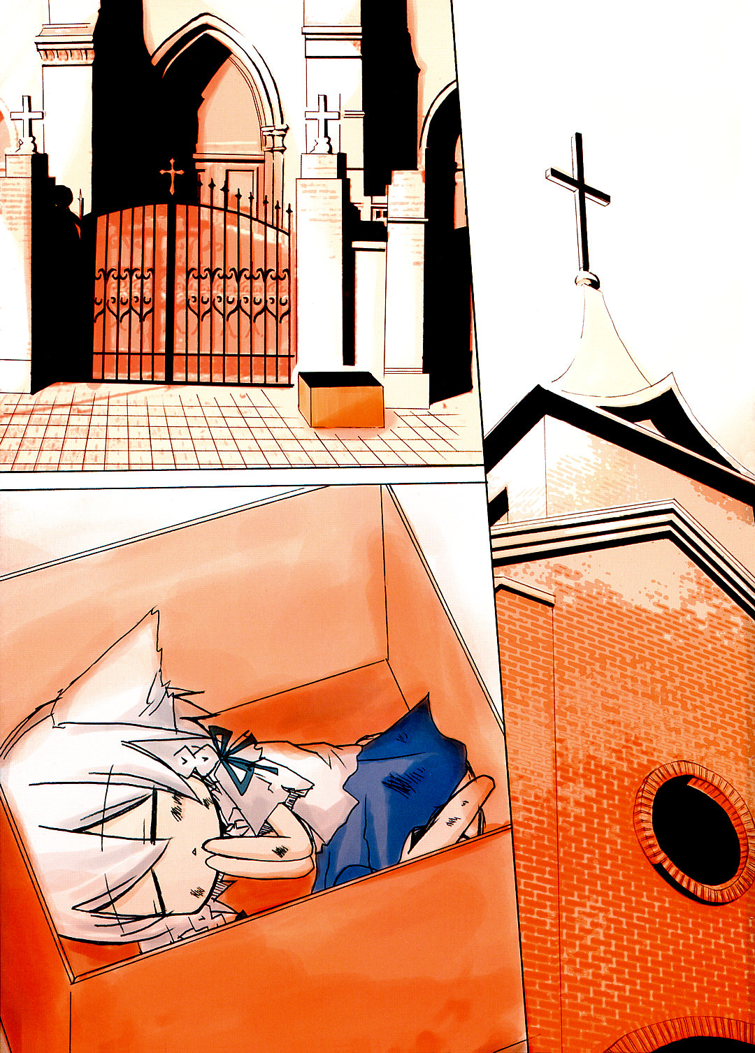 nejikirio, inu sakuya (nejikirio), izayoi sakuya, touhou, highres, 1girl, :<, animal ears, box, closed eyes, comic, dog ears, female focus, for adoption, in box, in container, silent comic, sleeping, solo