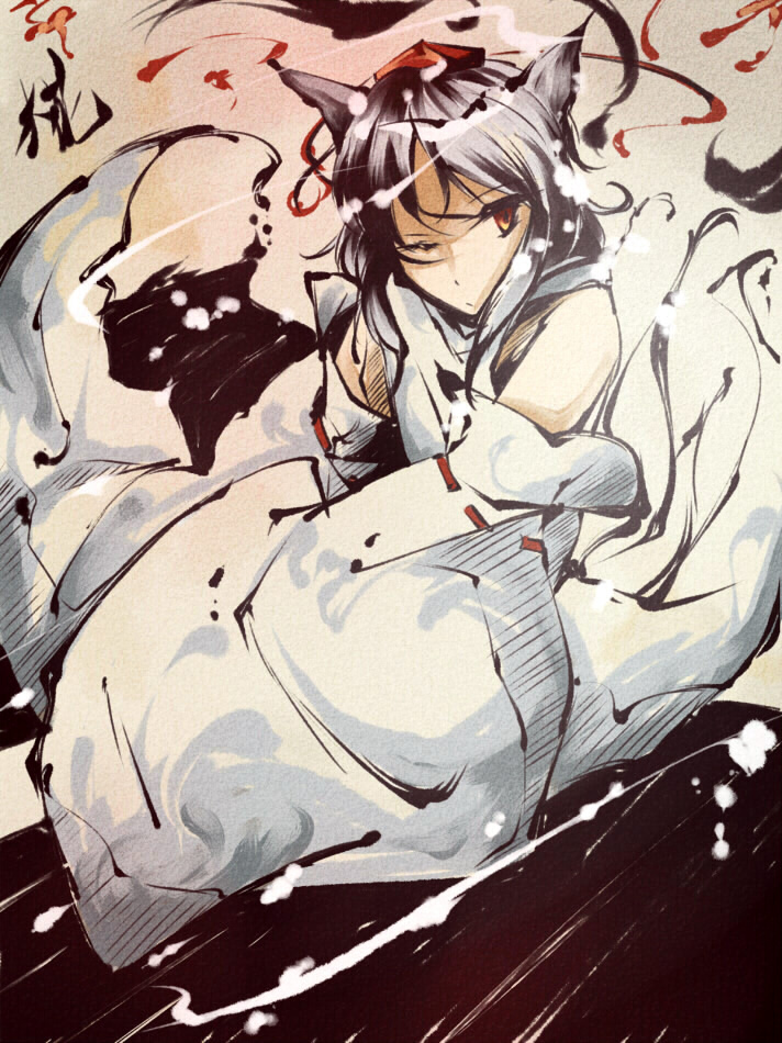 ryuu, ryuu (tsukinoyuki), inubashiri momiji, touhou, 1girl, animal ears, female focus, hat, solo, tokin hat, wolf ears