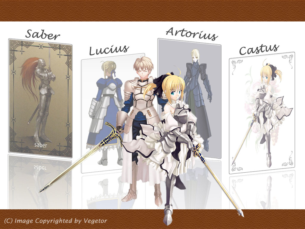 archetype saber, arthur pendragon (fate), artoria pendragon (fate), saber (fate), saber alter, saber lily, saver (fate/prototype), fate/stay night, fate (series), gender request, 00s, card, genderswap, sword, weapon