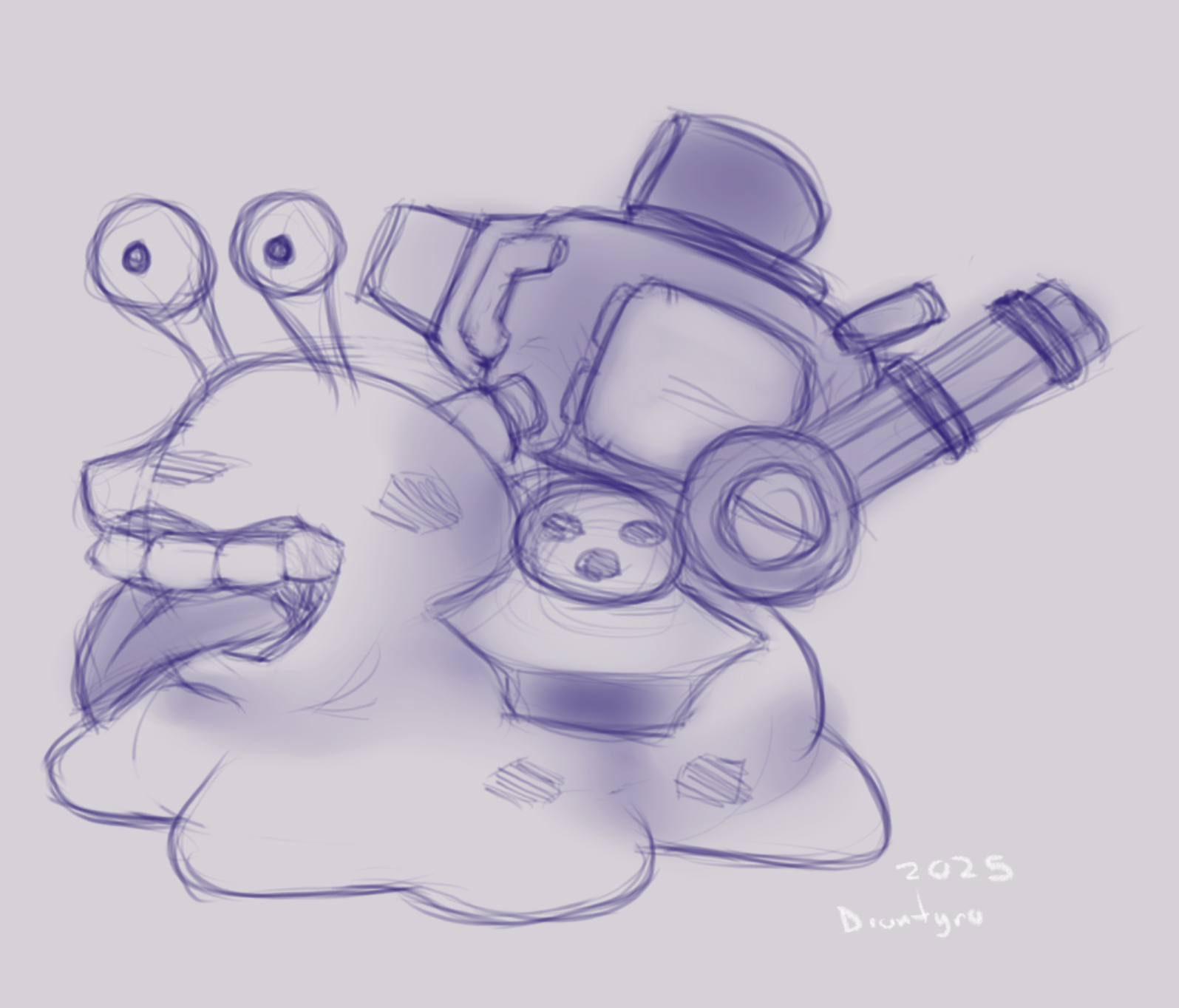 drantyno, numemon, digimon, metal slug, original, digimon (creature), gatling gun, metal slug (vehicle), oridigi, slug, tongue, tongue out