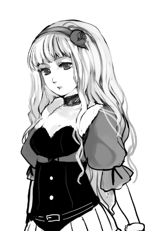 shijou takane, idolmaster, idolmaster (classic), live for venus, 00s, 1girl, female focus, greyscale, long hair, monochrome, solo, transparent background, white background