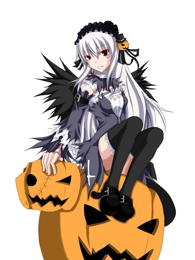 tomoesei chuuya, suigintou, rozen maiden, 00s, 1girl, dress, female focus, halloween, pumpkin, solo