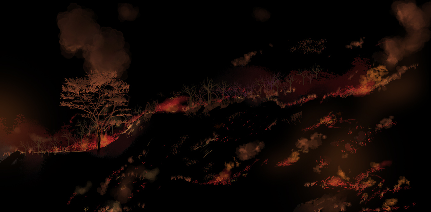 kodomo, original, dark, darkness, fire, forest, nature, scenery