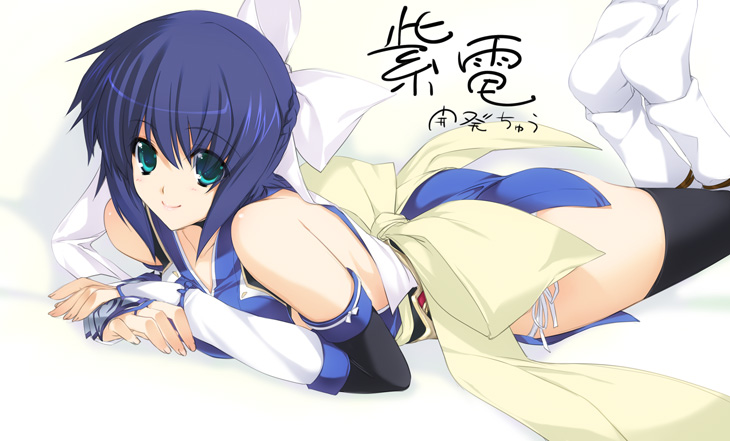 iizuki tasuku, original, boots, bow, detached sleeves, hair bow, solo, thighhighs