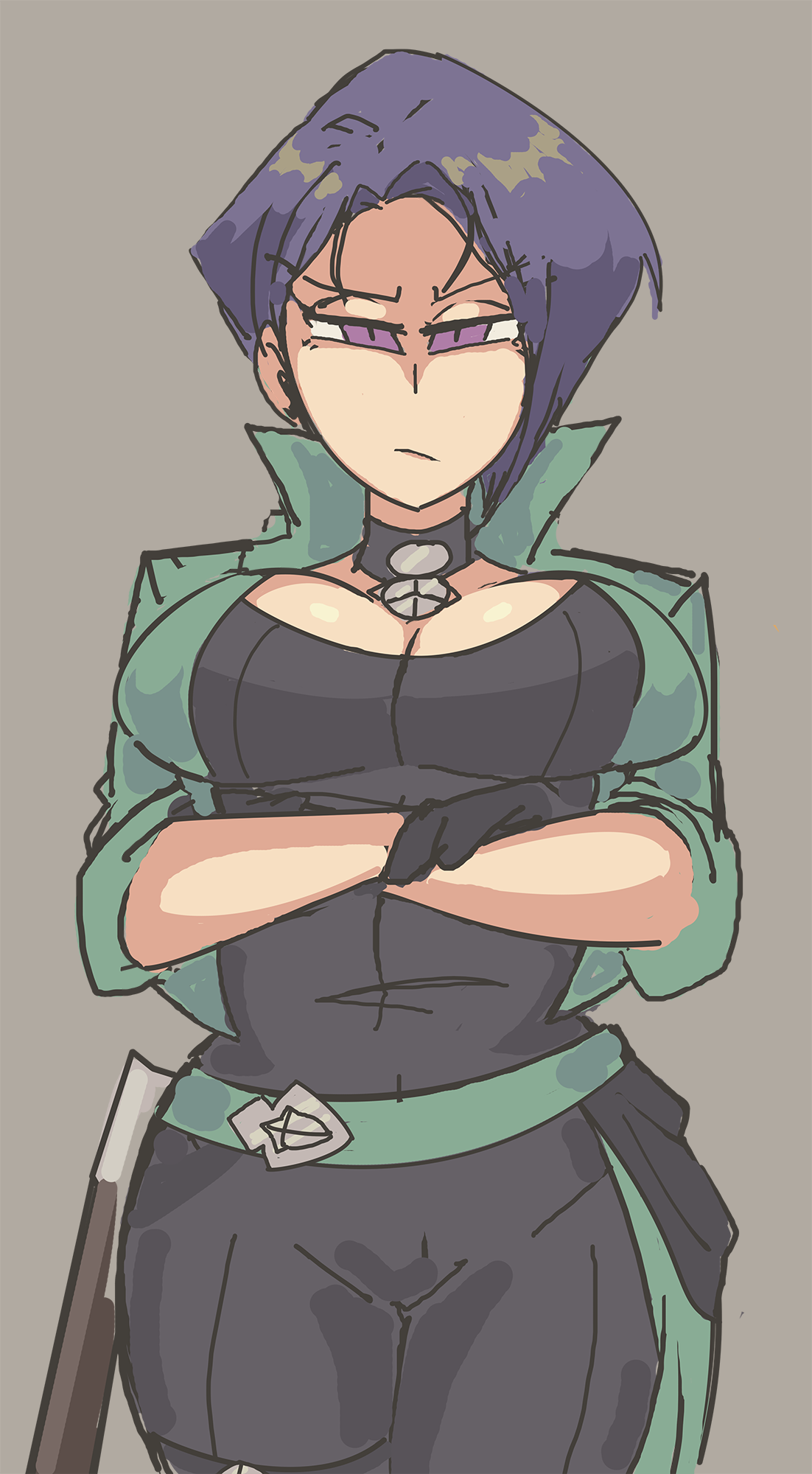 davewaterfalls, shamir nevrand, fire emblem, fire emblem: three houses, nintendo, 1girl, blue eyes, blue hair, breasts, choker, cleavage, crossed arms, gloves, large breasts, looking at viewer, short hair, solo