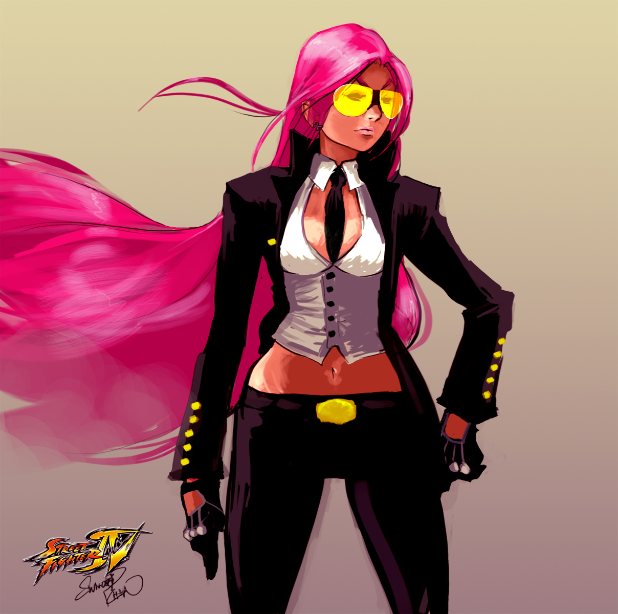 tsenzen, crimson viper, capcom, street fighter, street fighter iv (series), highres, glasses, long hair