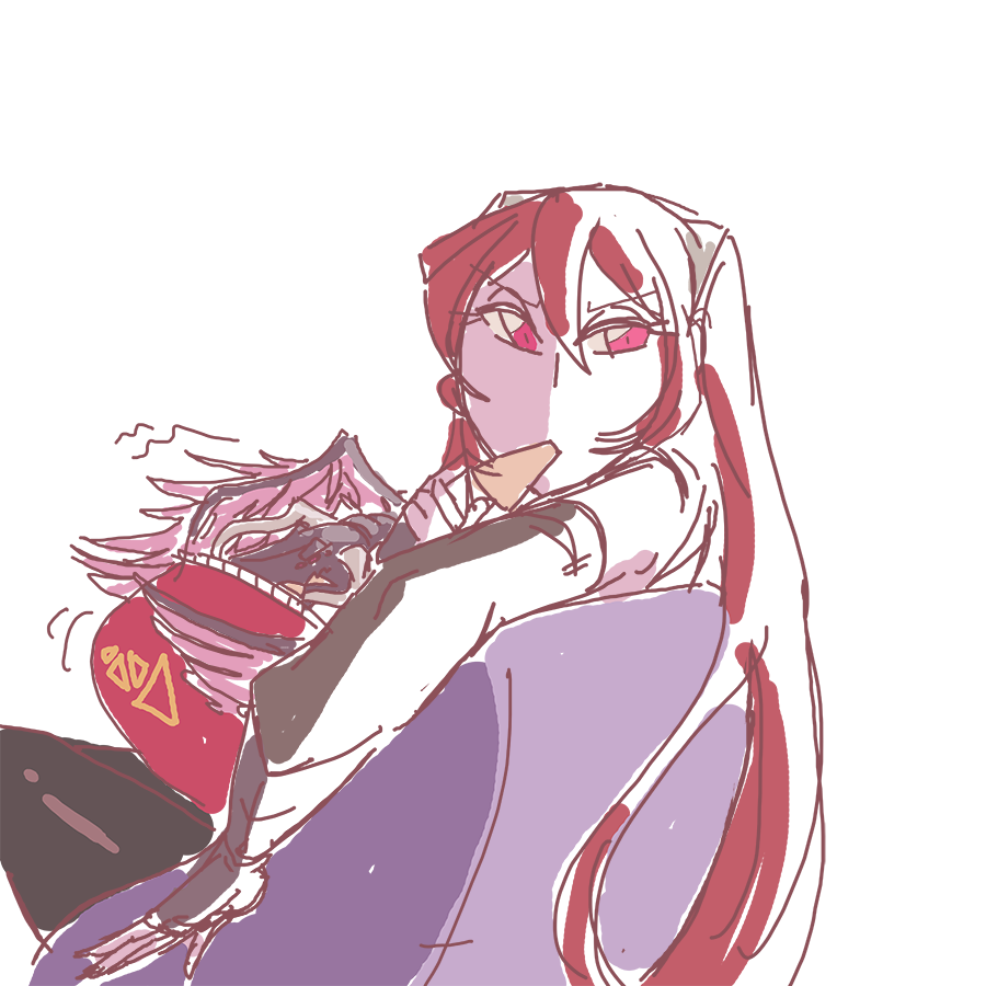 davewaterfalls, grima (fire emblem), severa (fire emblem), fire emblem, fire emblem awakening, nintendo, chair, chips (food), dragon, eating, food, looking back, red eyes, red hair, simple background