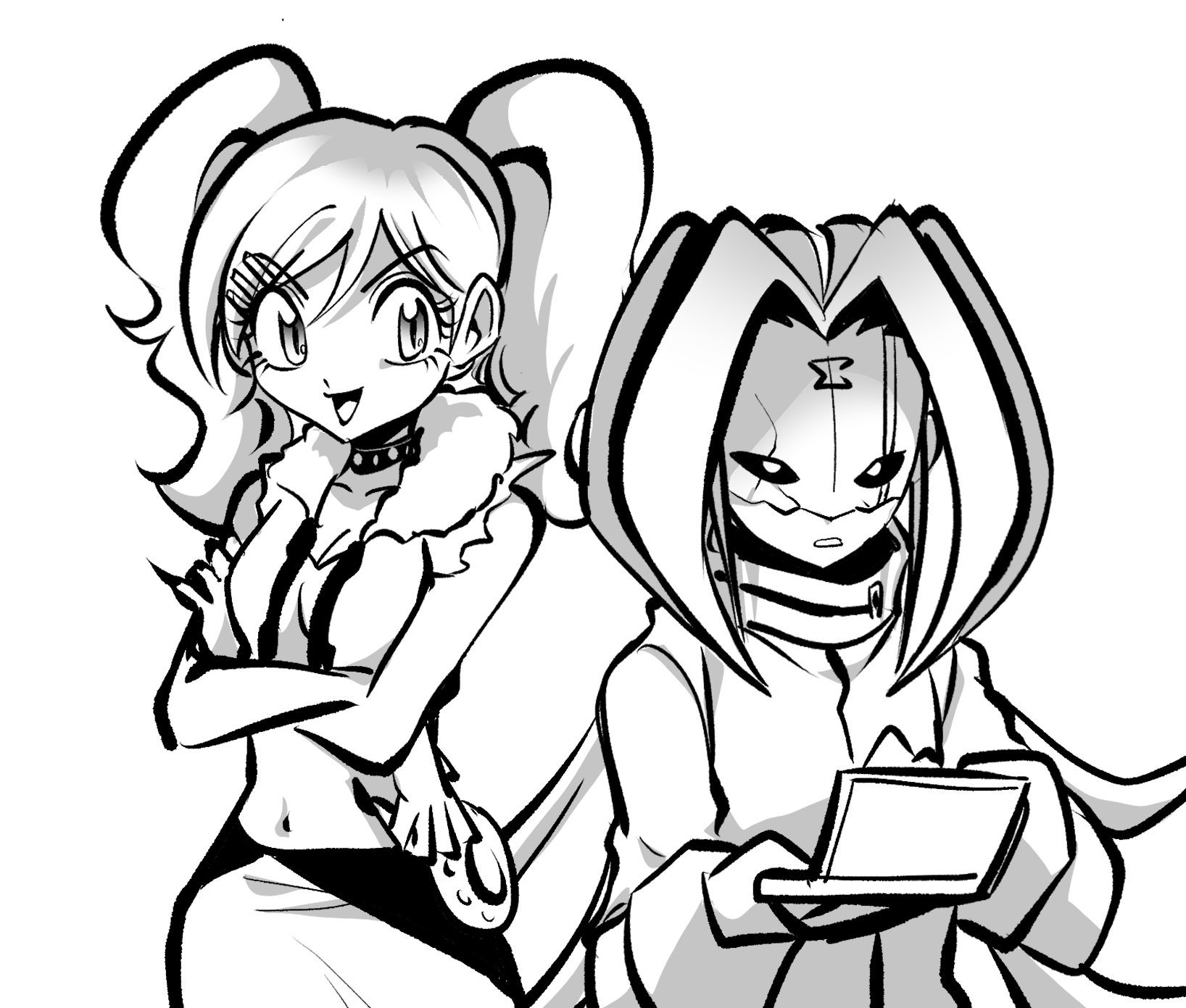 oh sorry 01, gotojuki mari, digimon, digimon adventure v-tamer 01, breasts, looking at viewer, mask, medium hair, sigma (digimon), skirt, smile