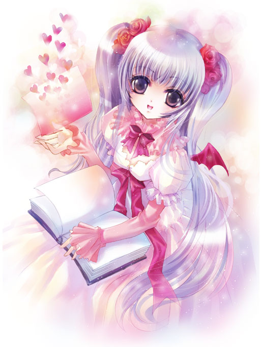 e~ji, tagme, blue hair, book, dress, long hair, solo, twintails