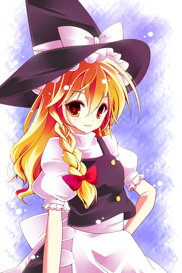 kanora, ryuta, kirisame marisa, touhou, bad id, bad pixiv id, 1girl, blonde hair, braid, female focus, hat, short hair, solo, witch, witch hat, yellow eyes