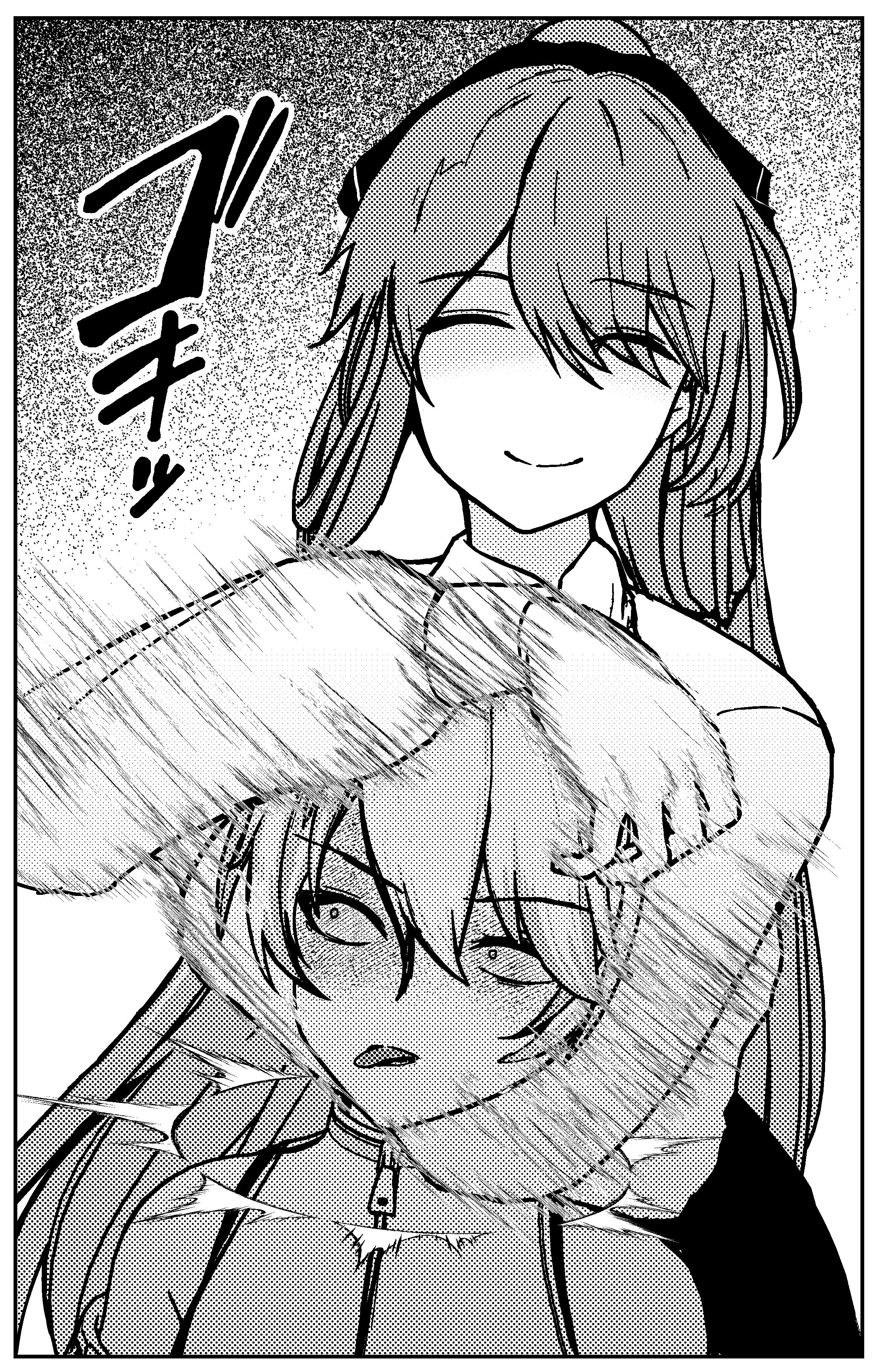 meimushi, lainie (girls' frontline 2), springfield (girls' frontline), ump40 (girls' frontline), girls' frontline, girls' frontline 2: exilium, absurdres, highres, 2girls, closed eyes, closed mouth, greyscale, hair between eyes, long hair, long sleeves, monochrome, motion lines, multiple girls, shirt, sidelocks, smile, tongue, tongue out, zipper