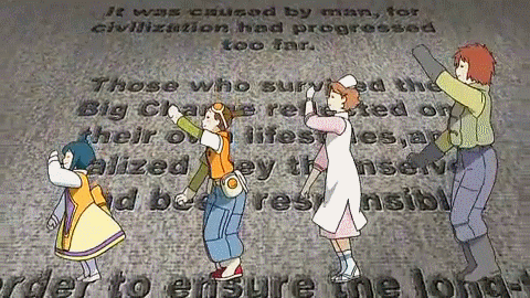 ana medaiyu, cona madaya, overman king gainer, animated, animated gif, huge filesize, lowres, 00s, 4girls, dancing, multiple girls, the monkey