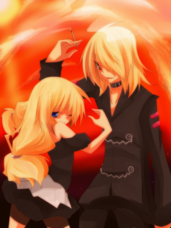 player character (mabinogi), mabinogi, tagme, 1boy, 1girl, blonde hair, blue eyes, cigarette