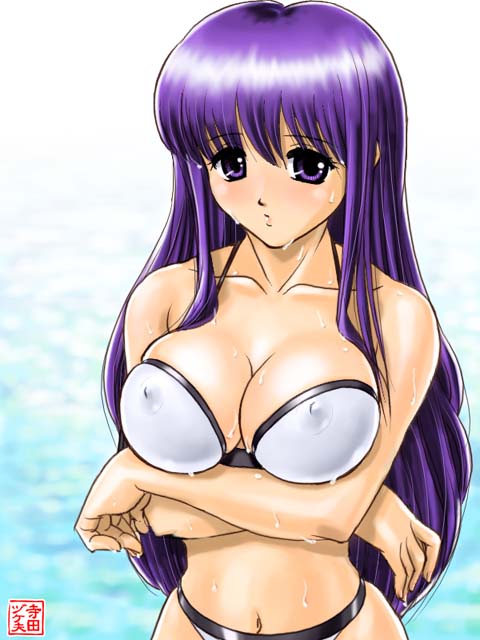 tagme, bra, lingerie, long hair, purple eyes, purple hair, underwear, wet