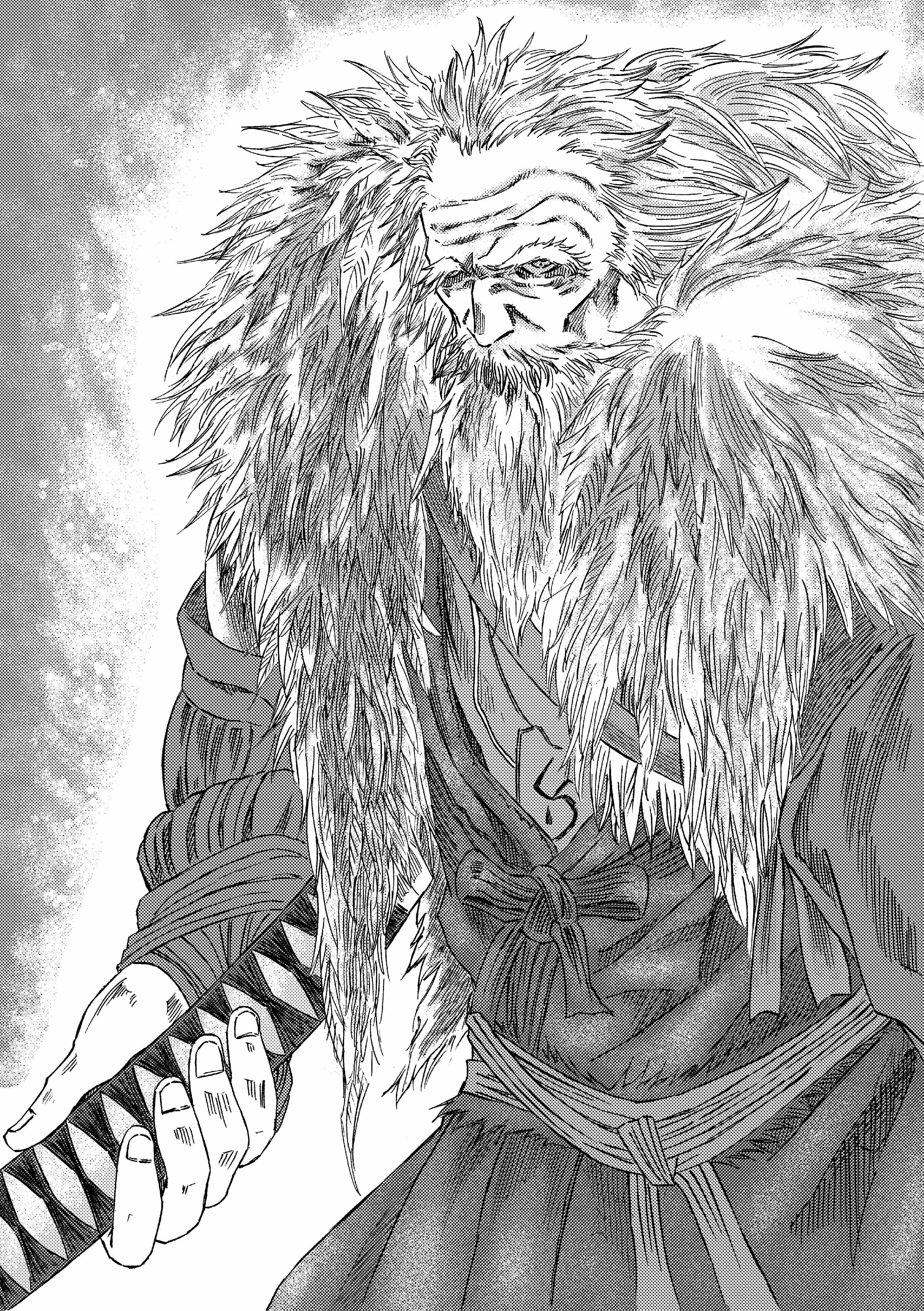 913kousatu, great shinobi owl, sekiro: shadows die twice, absurdres, commentary request, highres, 1boy, beard, facial hair, greyscale, holding, holding sword, holding weapon, japanese clothes, katana, kimono, looking at viewer, male focus, monochrome, old, old man, solo, sword, upper body, weapon
